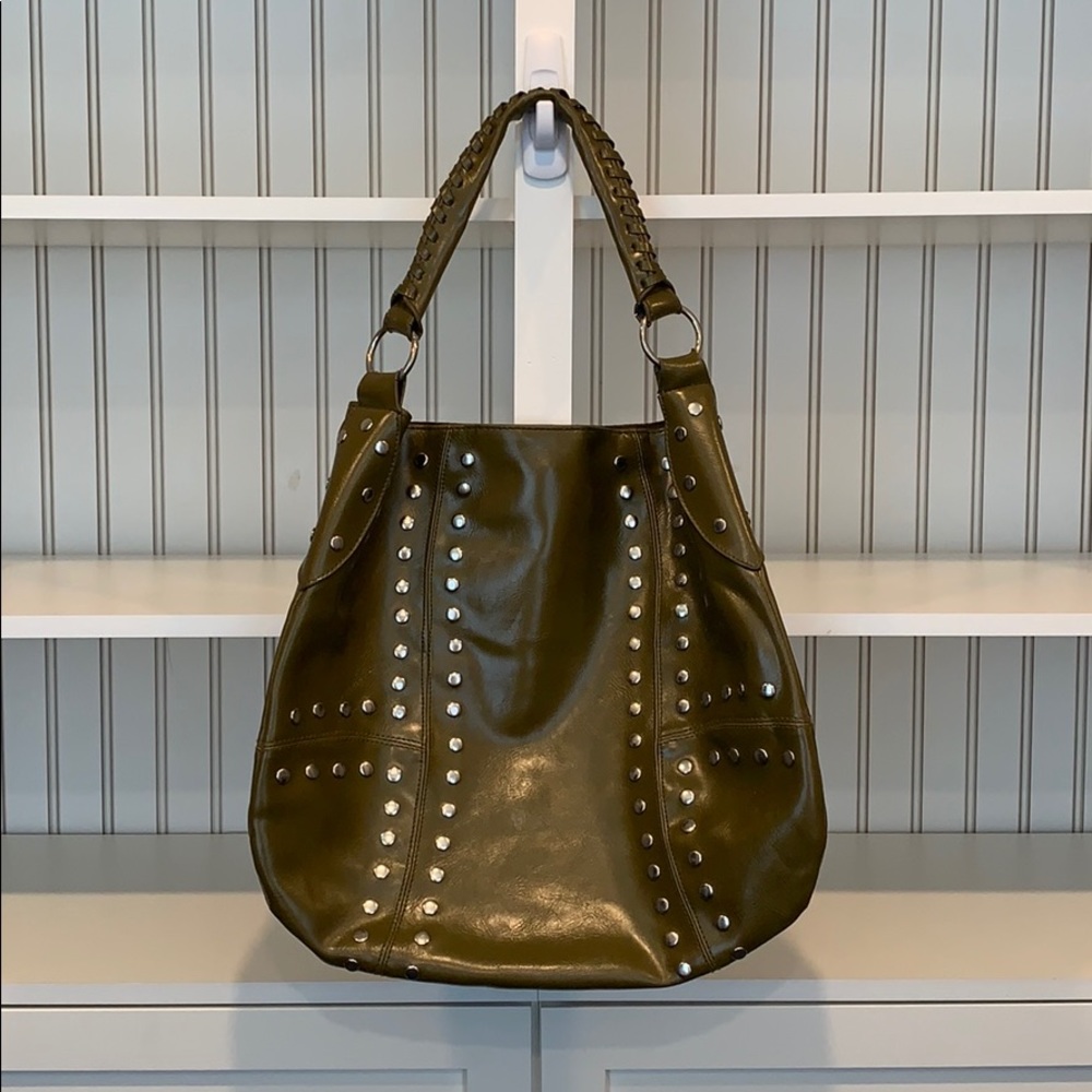 Faux leather shoulder studded bag
